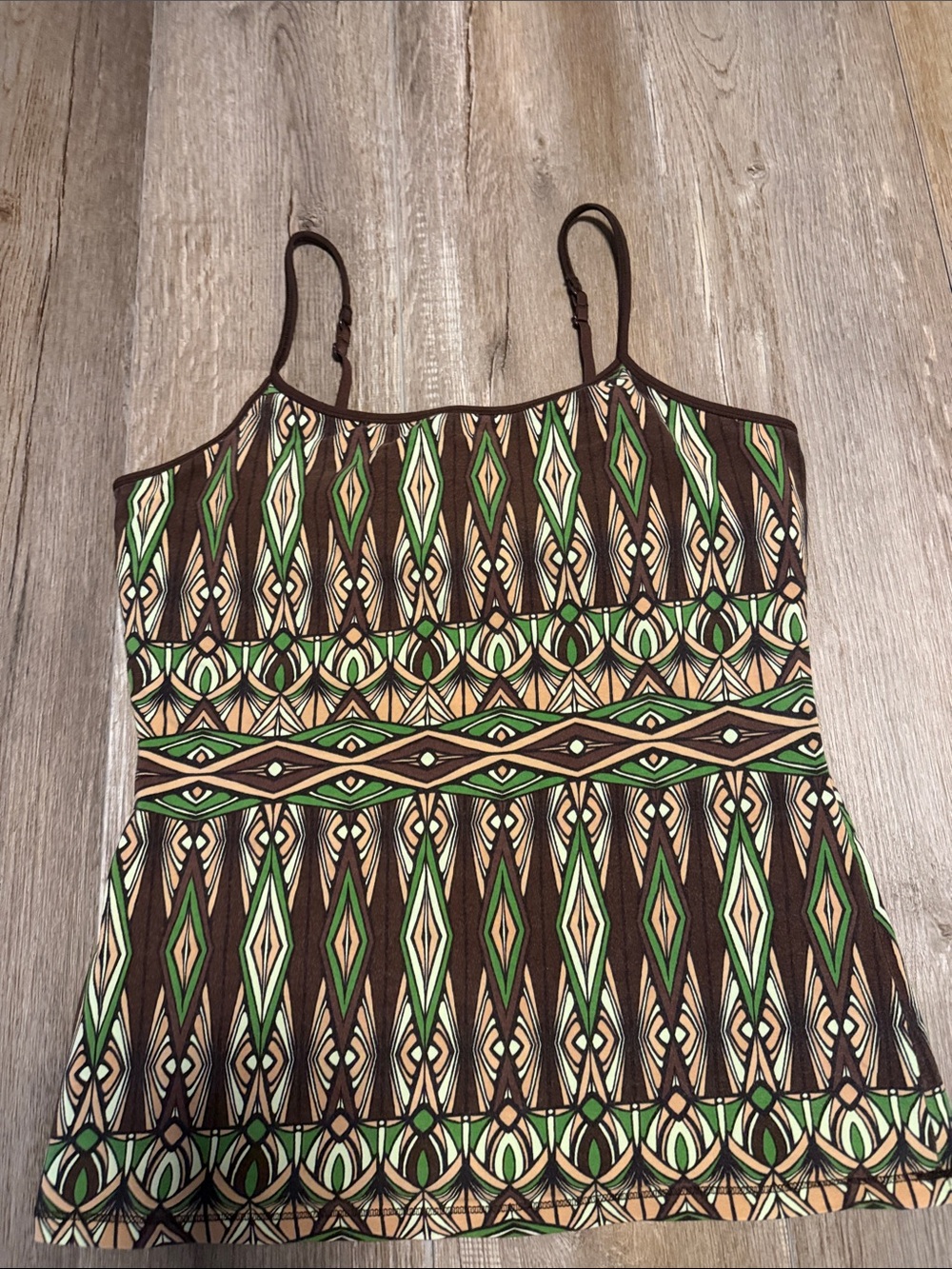 Express Sexy Basic Bra Cami Brown and Green Geometric Print Tank Top